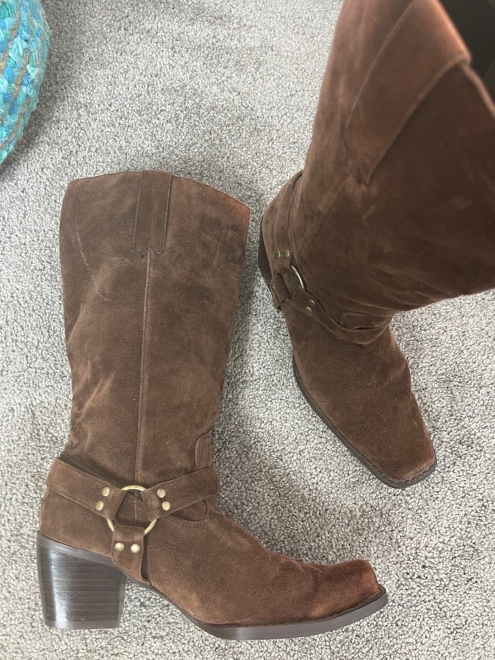dELiA*s Brown Suede Mid-Calf Combat Moto Boots